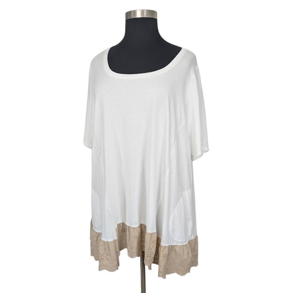 Logo Lori Goldstein 4X White Mini Dress Tunic Top Pockets Cottagecore Lagenlook
